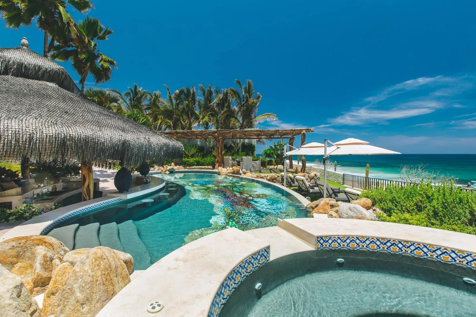 Oceanfront pool and hot tub at Casa Bellamar in Cabo San Lucas