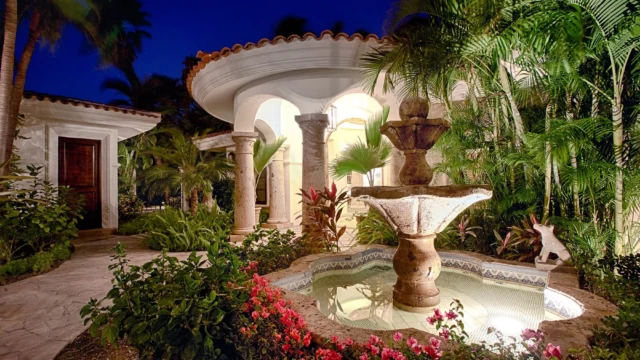 casa gloria courtyard fountain night casa gloria courtyard fountain night